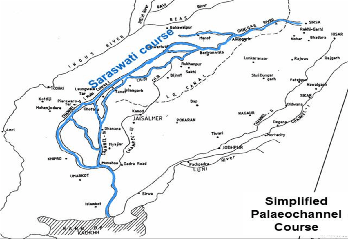 Simplified palaeochannel map of Saraswati River